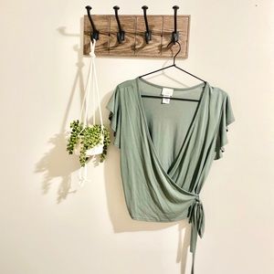 Caution to the Wind | Green Faux Wrap Top